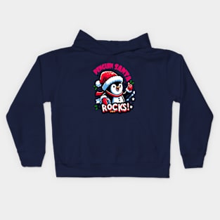 Penguin Santa Rocks Kids Hoodie